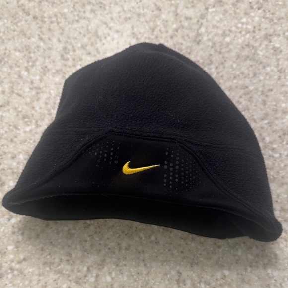 Nike Accessories - Nike Black Fleece Beanie with Yellow Swoosh slit in back for pony tails